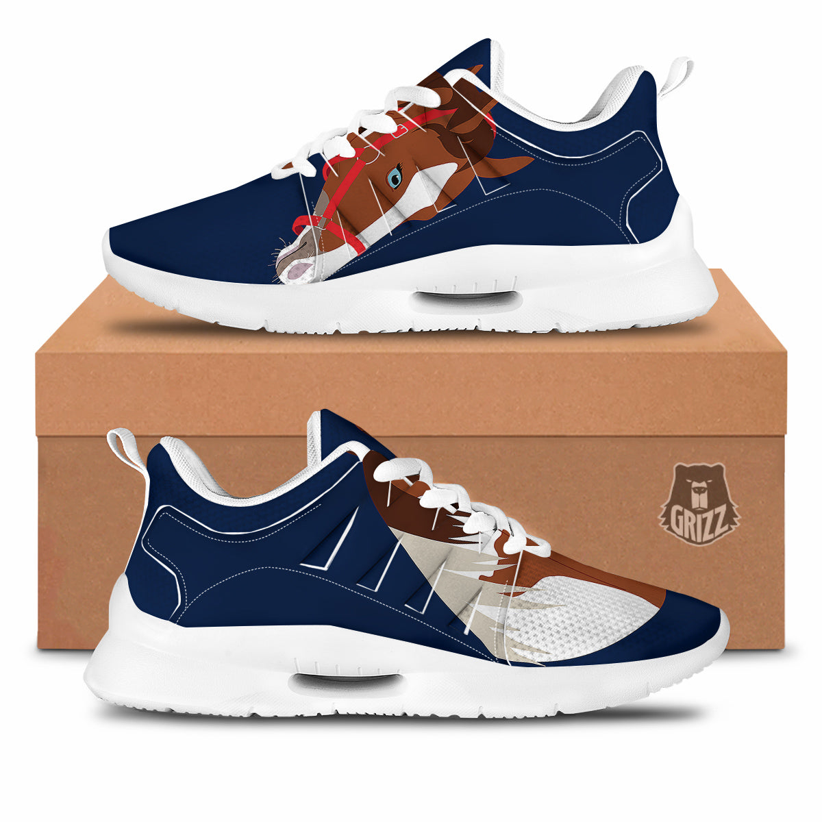 Horse Portrait Dark Blue Print Tennis Shoes-grizzshop