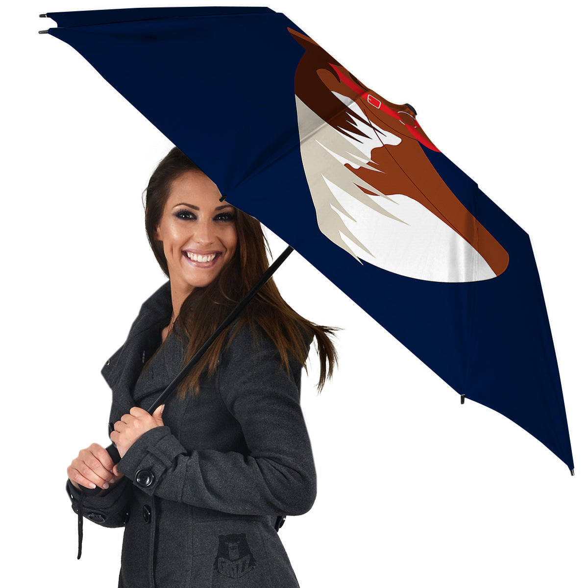Horse Portrait Dark Blue Print Umbrella-grizzshop