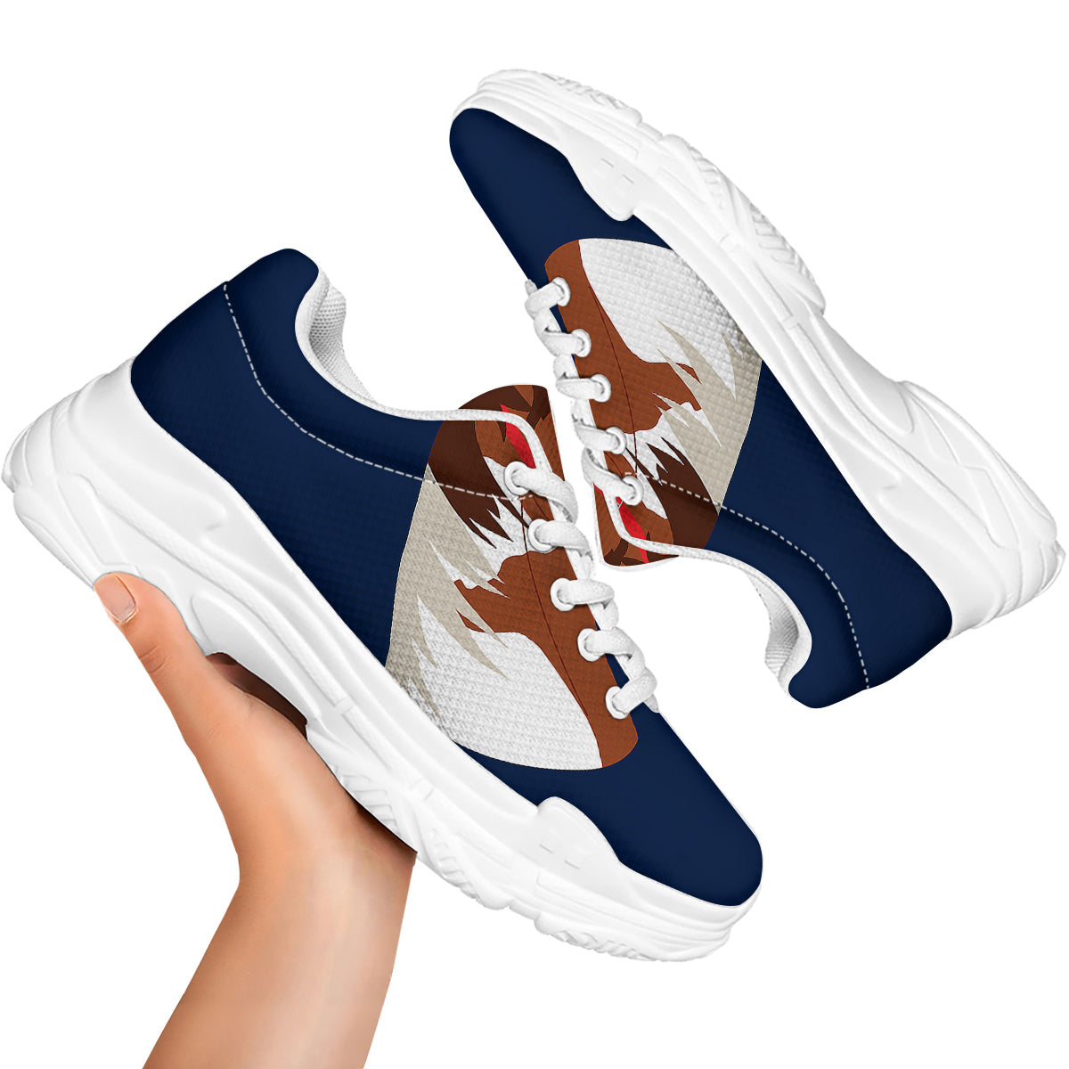 Horse Portrait Dark Blue Print White Chunky Shoes-grizzshop
