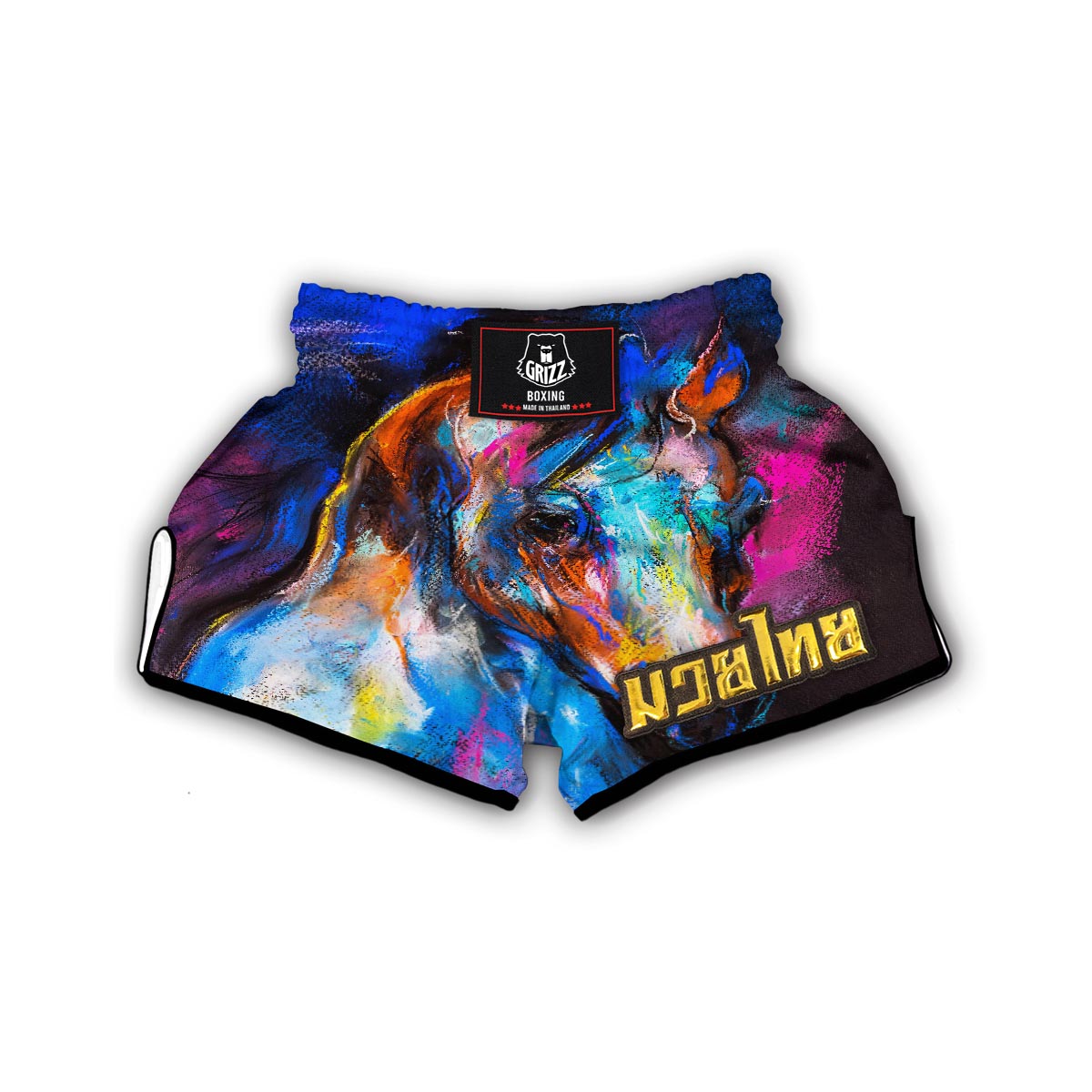 Horse Portrait Pattern Print Muay Thai Boxing Shorts-grizzshop
