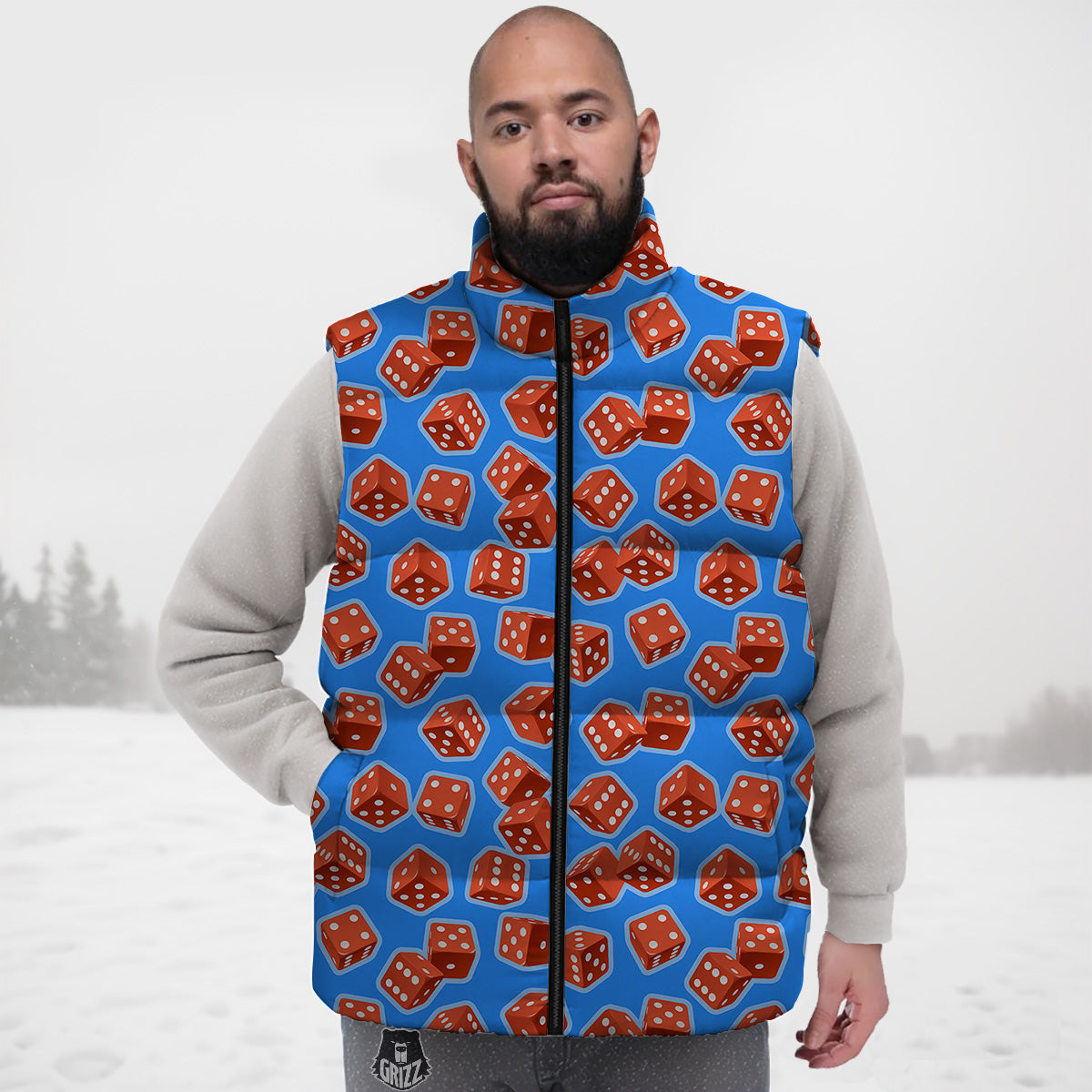 Horse Rose Pattern Print Down Vest