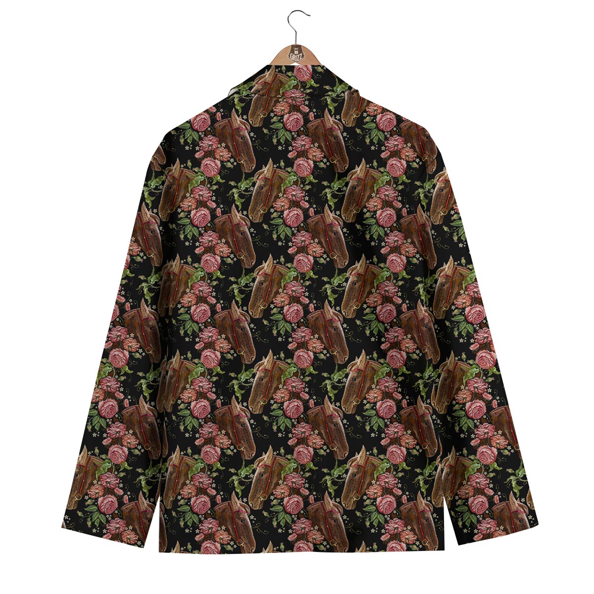Horse Rose Pattern Print Men's Blazer-grizzshop