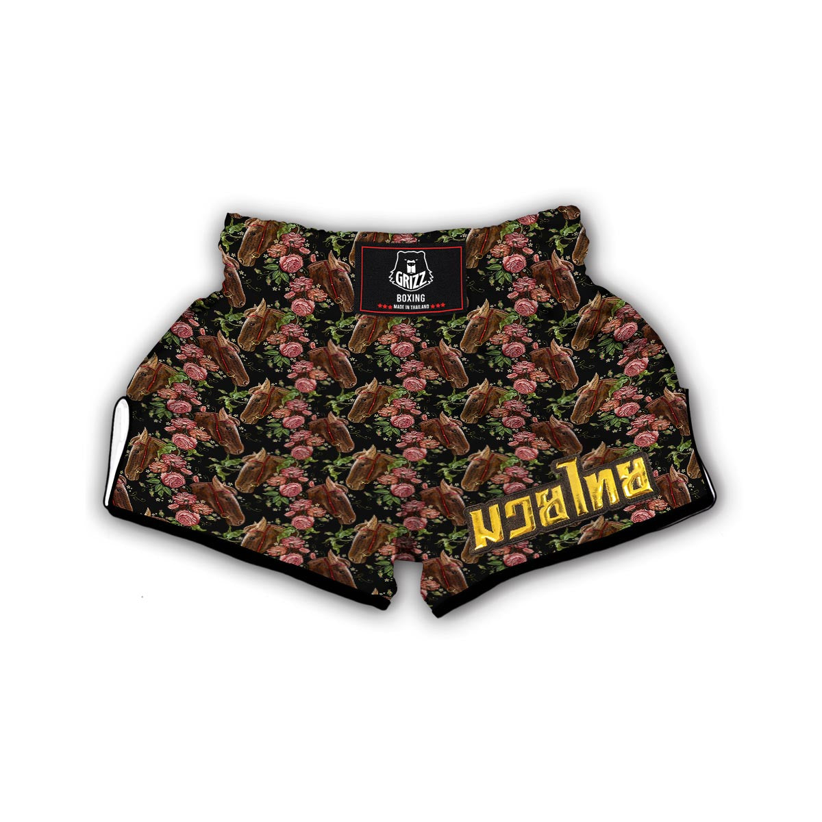 Horse Rose Pattern Print Muay Thai Boxing Shorts-grizzshop