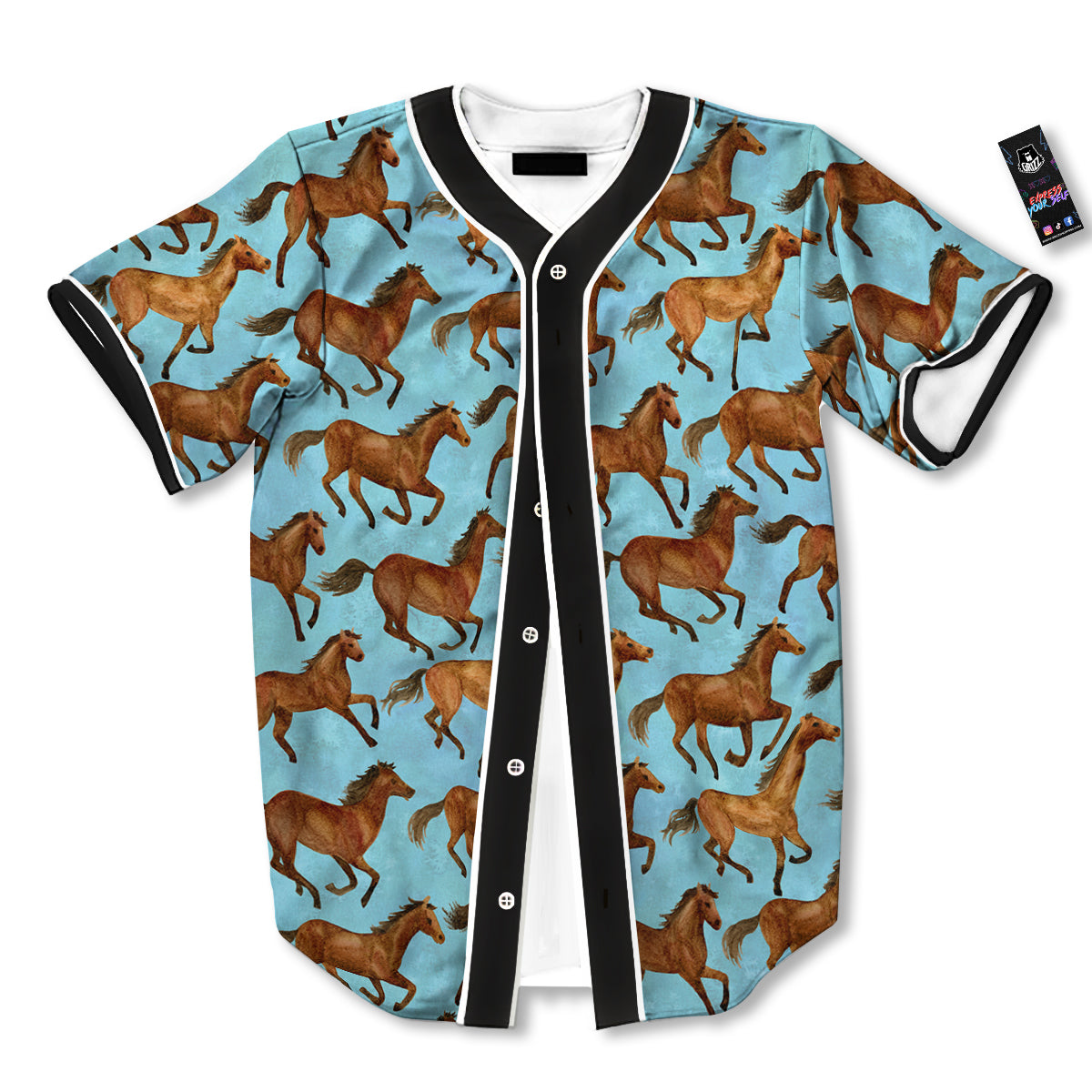 Horse Watercolor Print Pattern Baseball Jersey-grizzshop