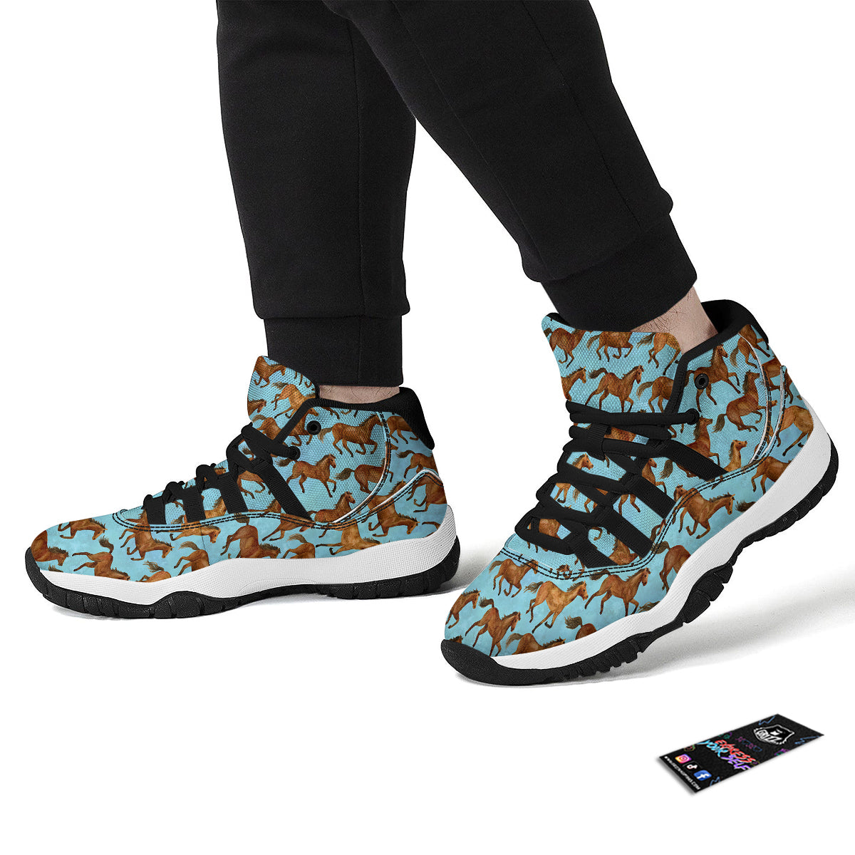 Horse Watercolor Print Pattern Black Bball Shoes-grizzshop