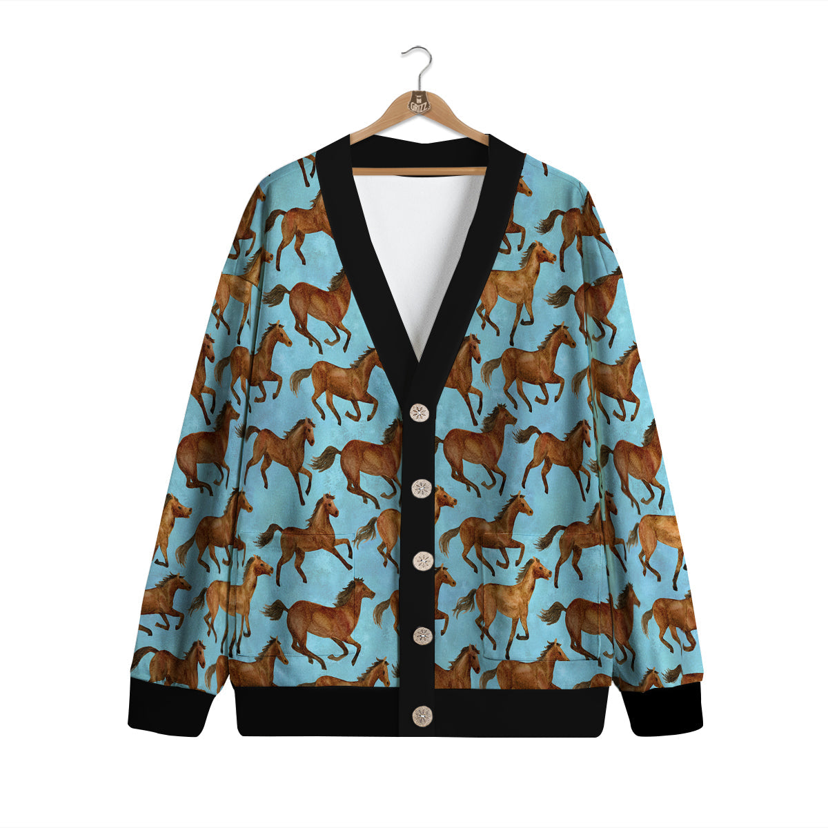 Horse Watercolor Print Pattern Cardigan-grizzshop