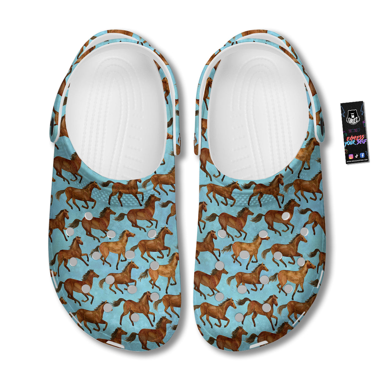Horse Watercolor Print Pattern Clog-grizzshop