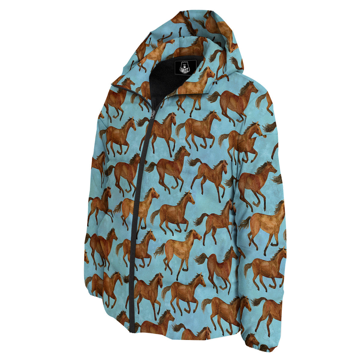 Horse Watercolor Print Pattern Down Jacket-grizzshop