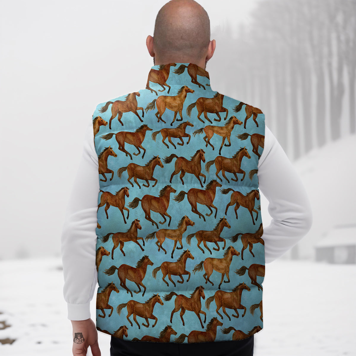 Horse Watercolor Print Pattern Down Vest