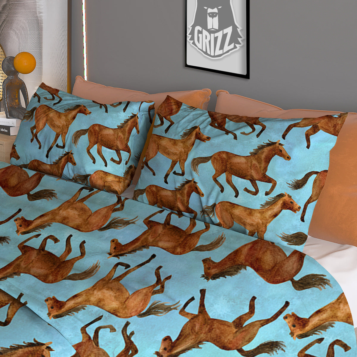 Horse Watercolor Print Pattern Duvet Cover Bedding Set
