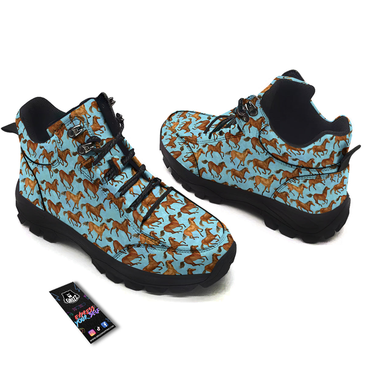 Horse Watercolor Print Pattern Hiking Shoes-grizzshop