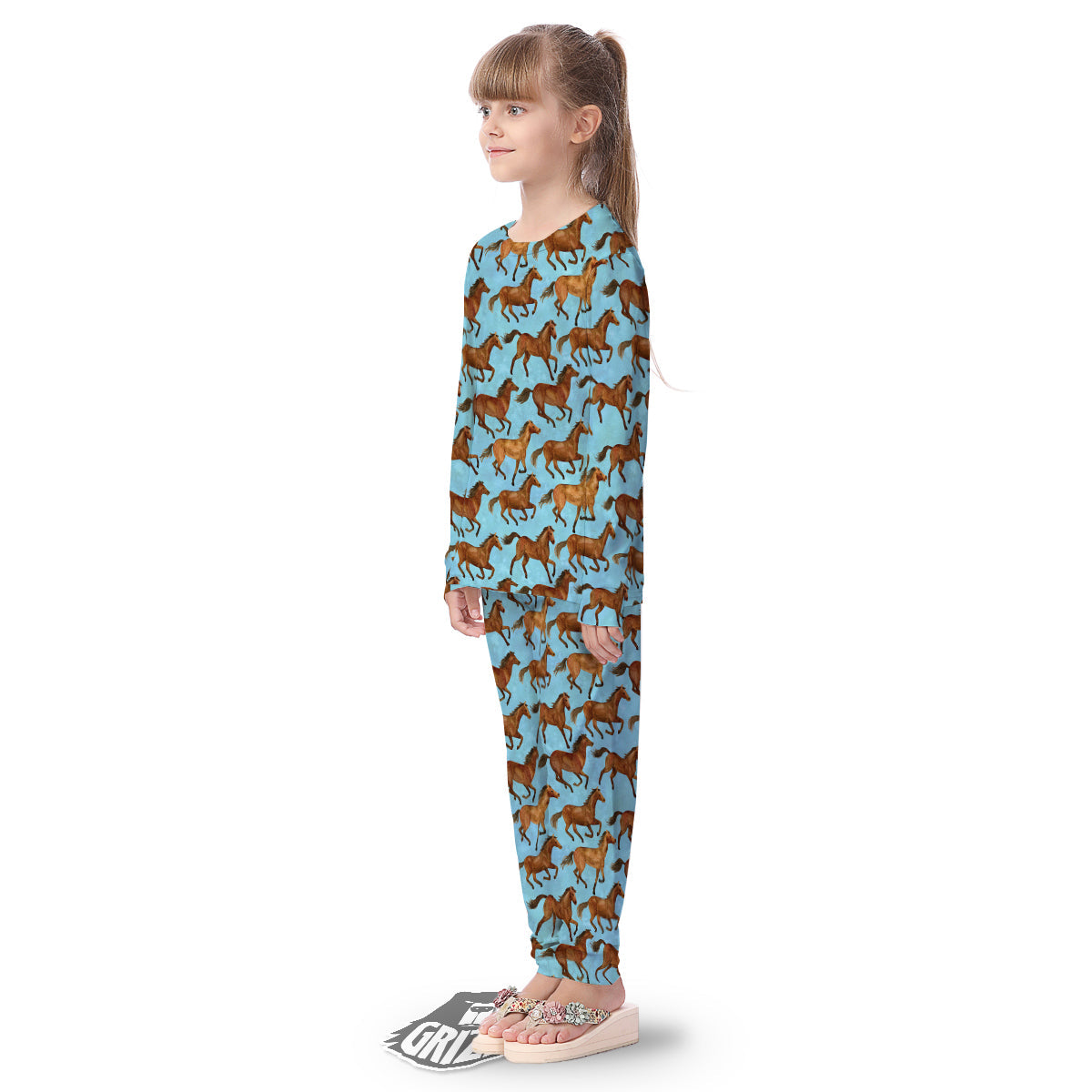 Horse Watercolor Print Pattern Kid's Pajamas-grizzshop