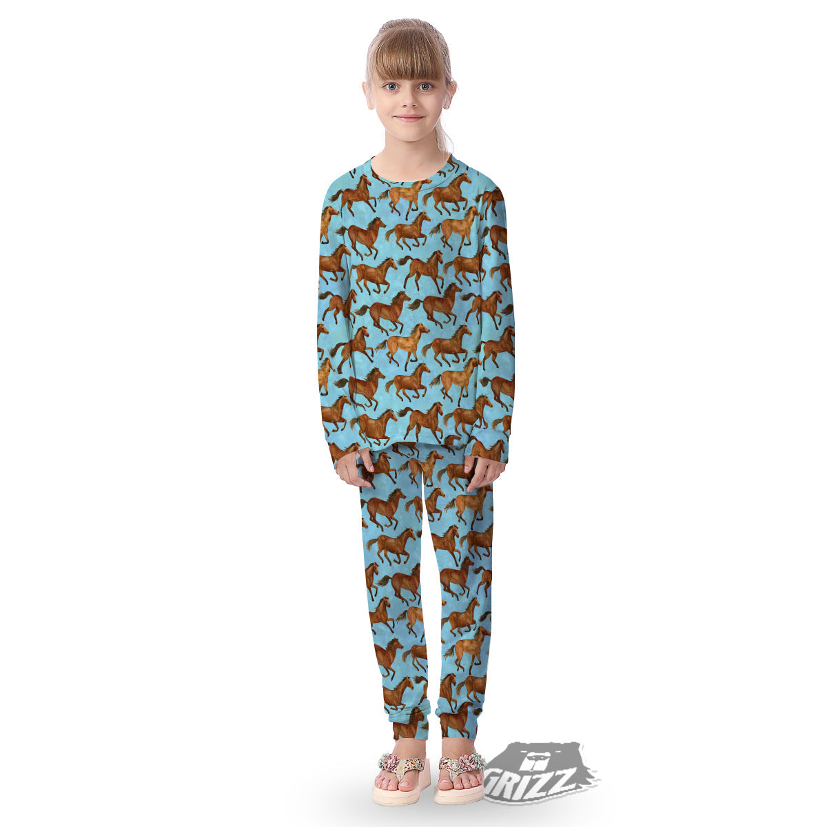Horse Watercolor Print Pattern Kid's Pajamas-grizzshop