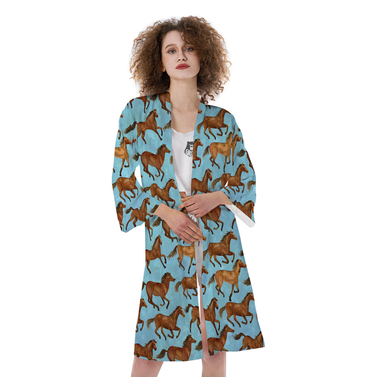 Horse Watercolor Print Pattern Kimono-grizzshop