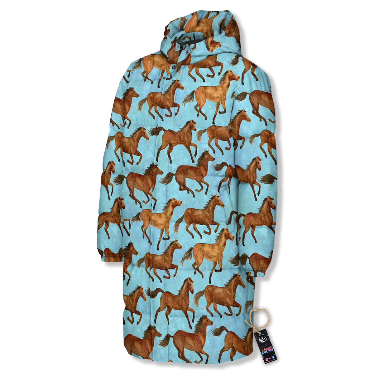Horse Watercolor Print Pattern Long Down Jacket-grizzshop