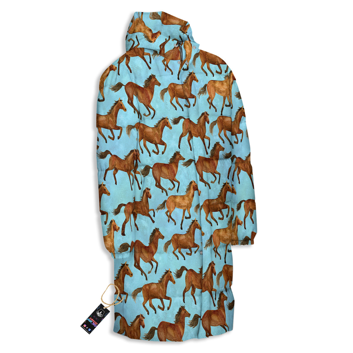 Horse Watercolor Print Pattern Long Down Jacket-grizzshop