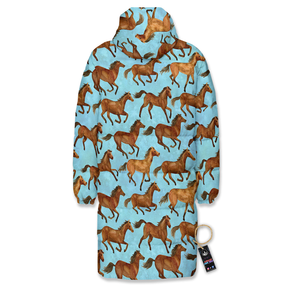 Horse Watercolor Print Pattern Long Down Jacket-grizzshop
