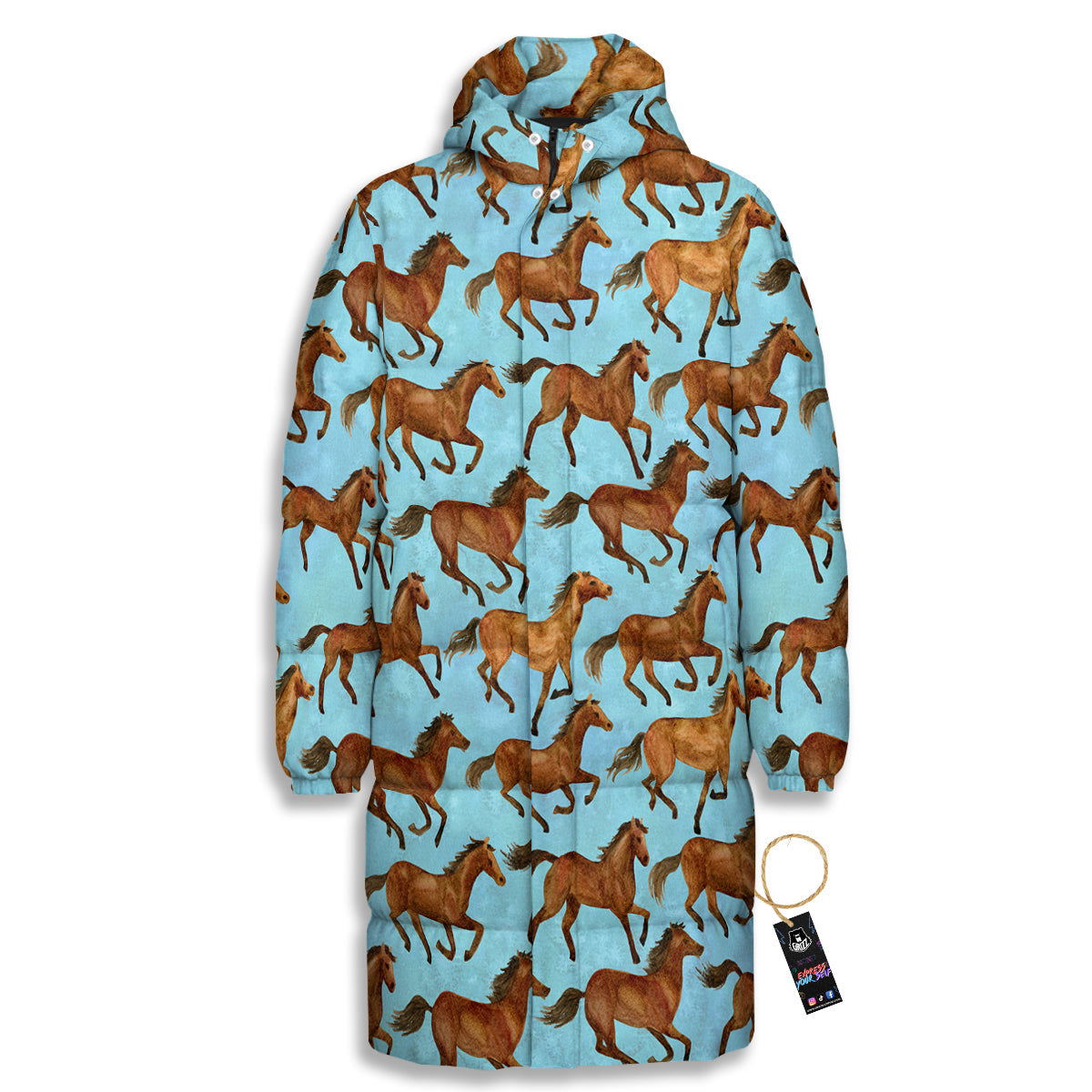Horse Watercolor Print Pattern Long Down Jacket-grizzshop