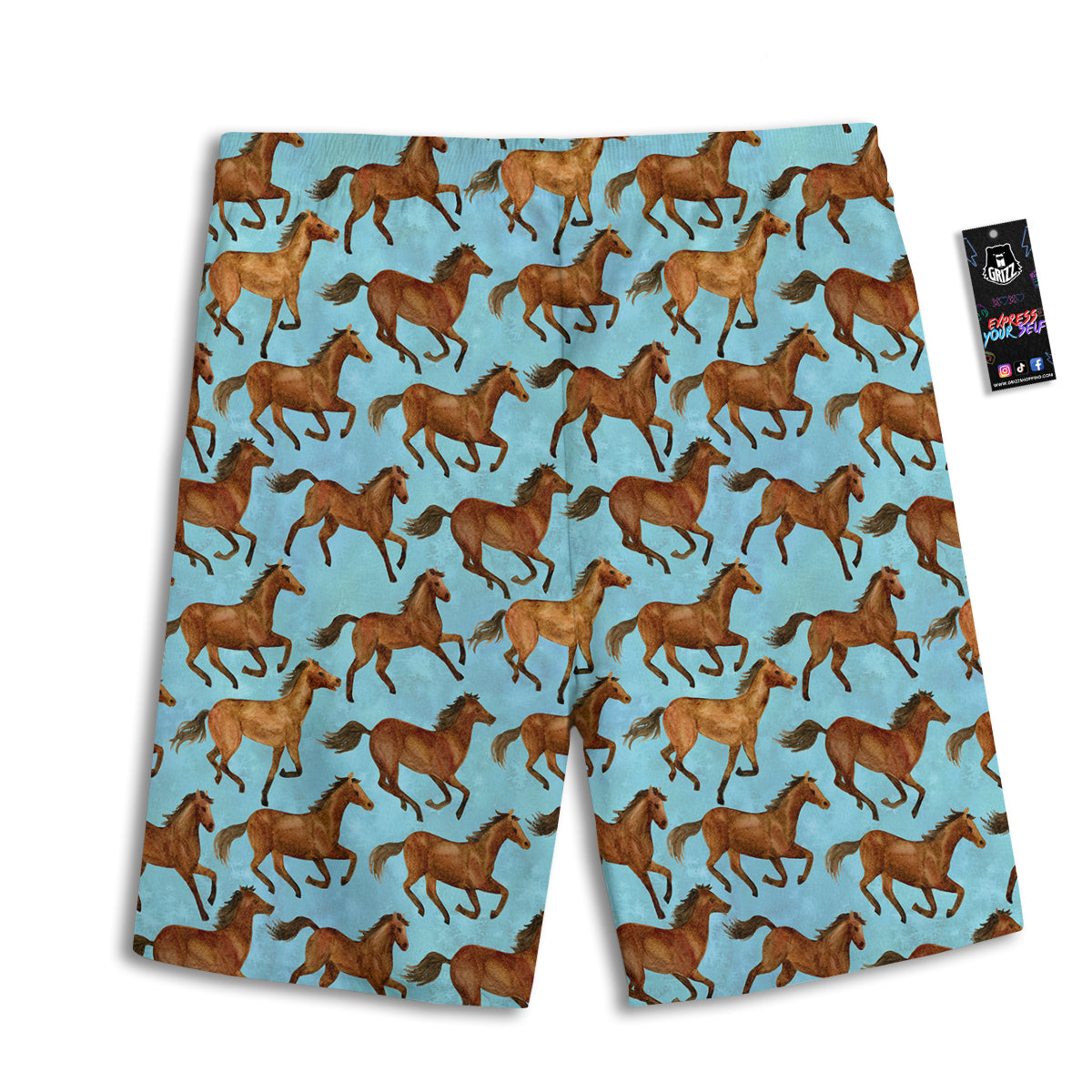 Horse Watercolor Print Pattern Men's Athletic Shorts