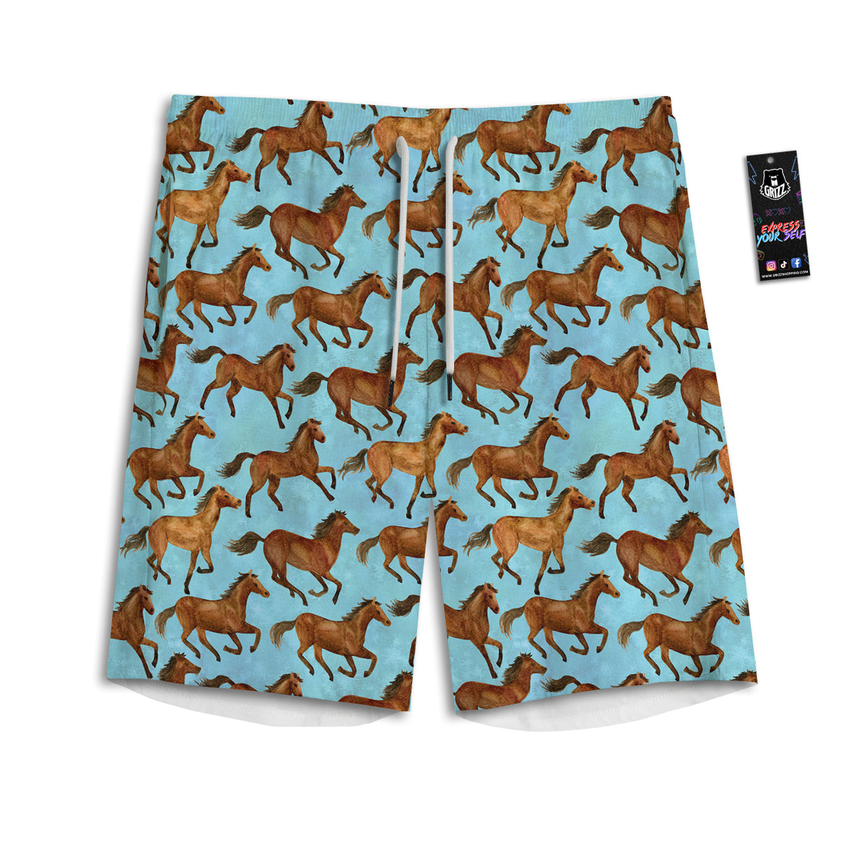 Horse Watercolor Print Pattern Men's Athletic Shorts