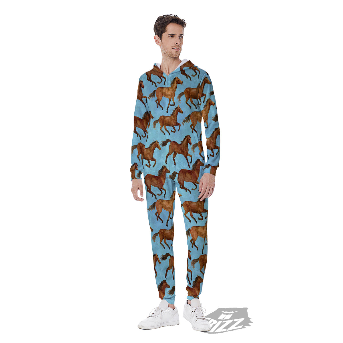 Horse Watercolor Print Pattern Men's Jumpsuit-grizzshop