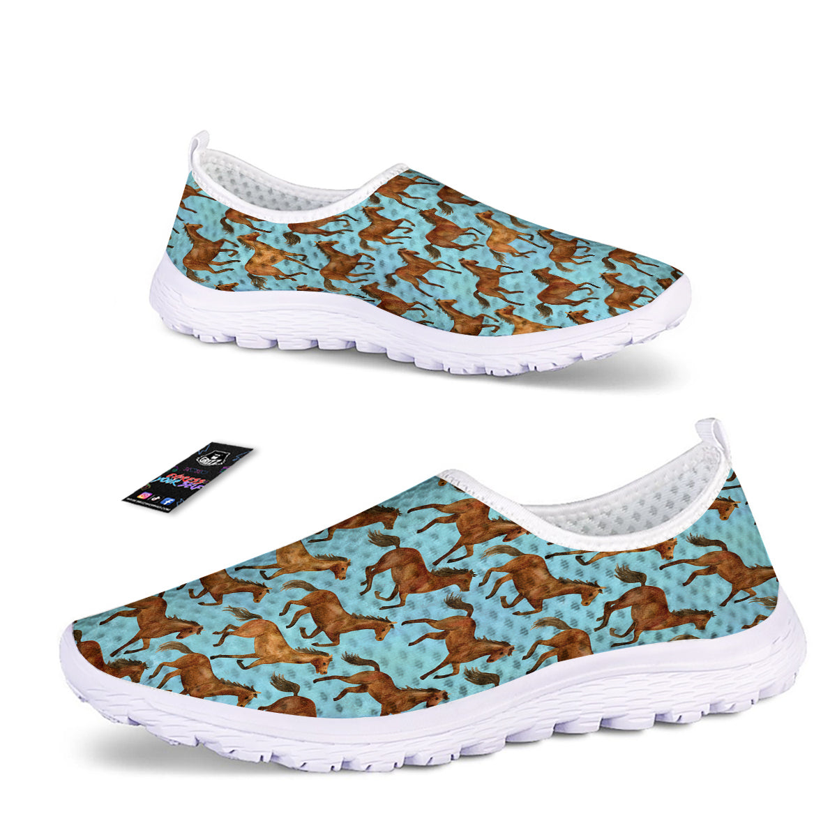 Horse Watercolor Print Pattern Nurse Shoes-grizzshop