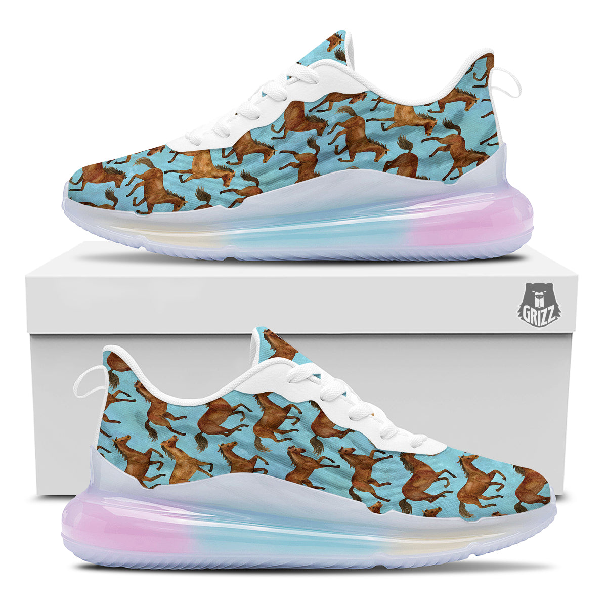 Horse Watercolor Print Pattern Running Sneakers-grizzshop