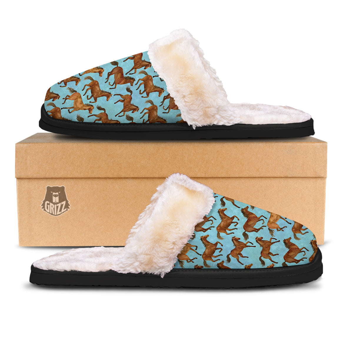Horse Watercolor Print Pattern Slippers-grizzshop