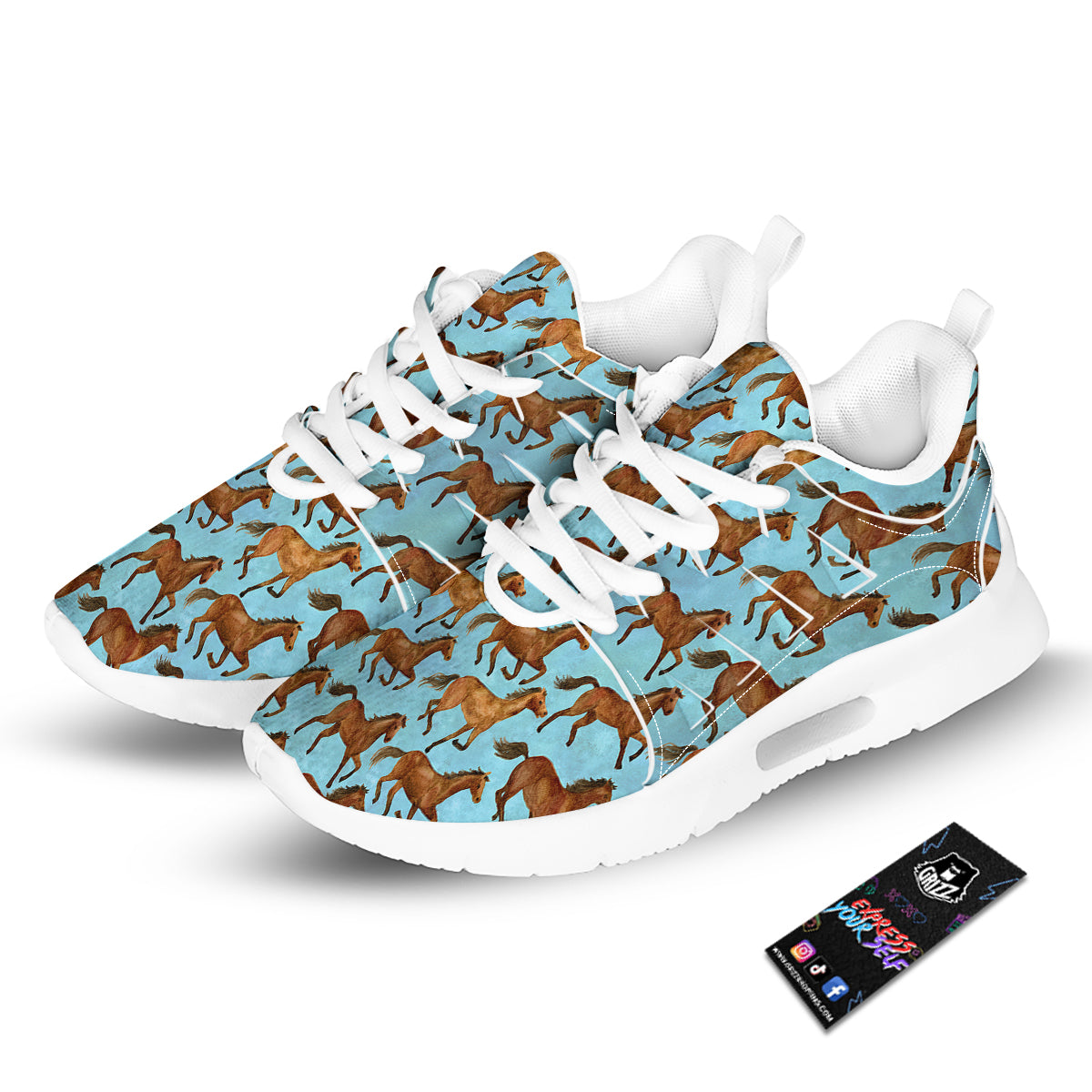 Horse Watercolor Print Pattern Tennis Shoes-grizzshop