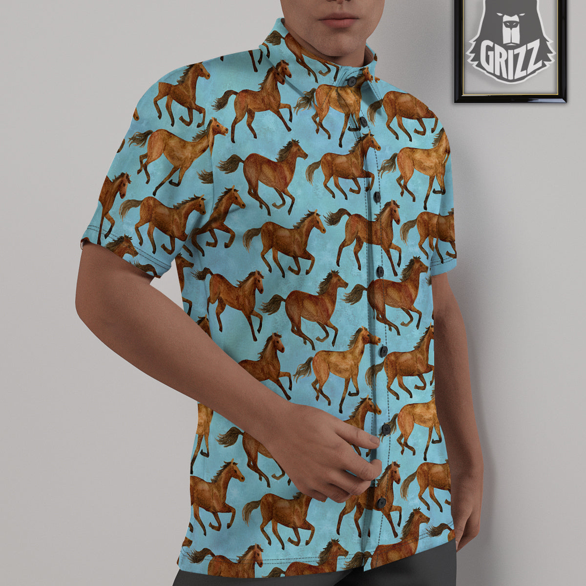 Horse Watercolor Print Pattern Untucked Shirts-grizzshop
