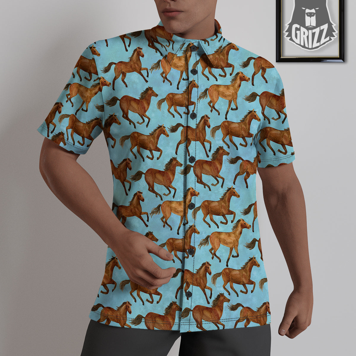 Horse Watercolor Print Pattern Untucked Shirts-grizzshop