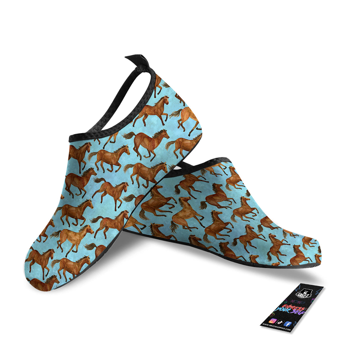 Horse Watercolor Print Pattern Water Shoes-grizzshop