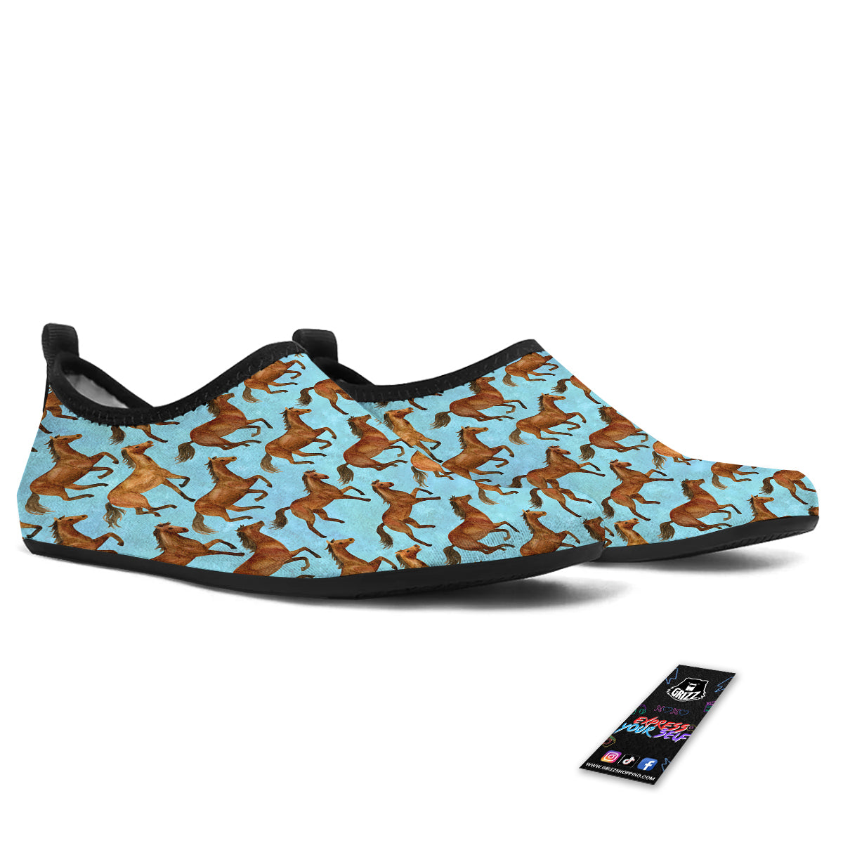 Horse Watercolor Print Pattern Water Shoes-grizzshop