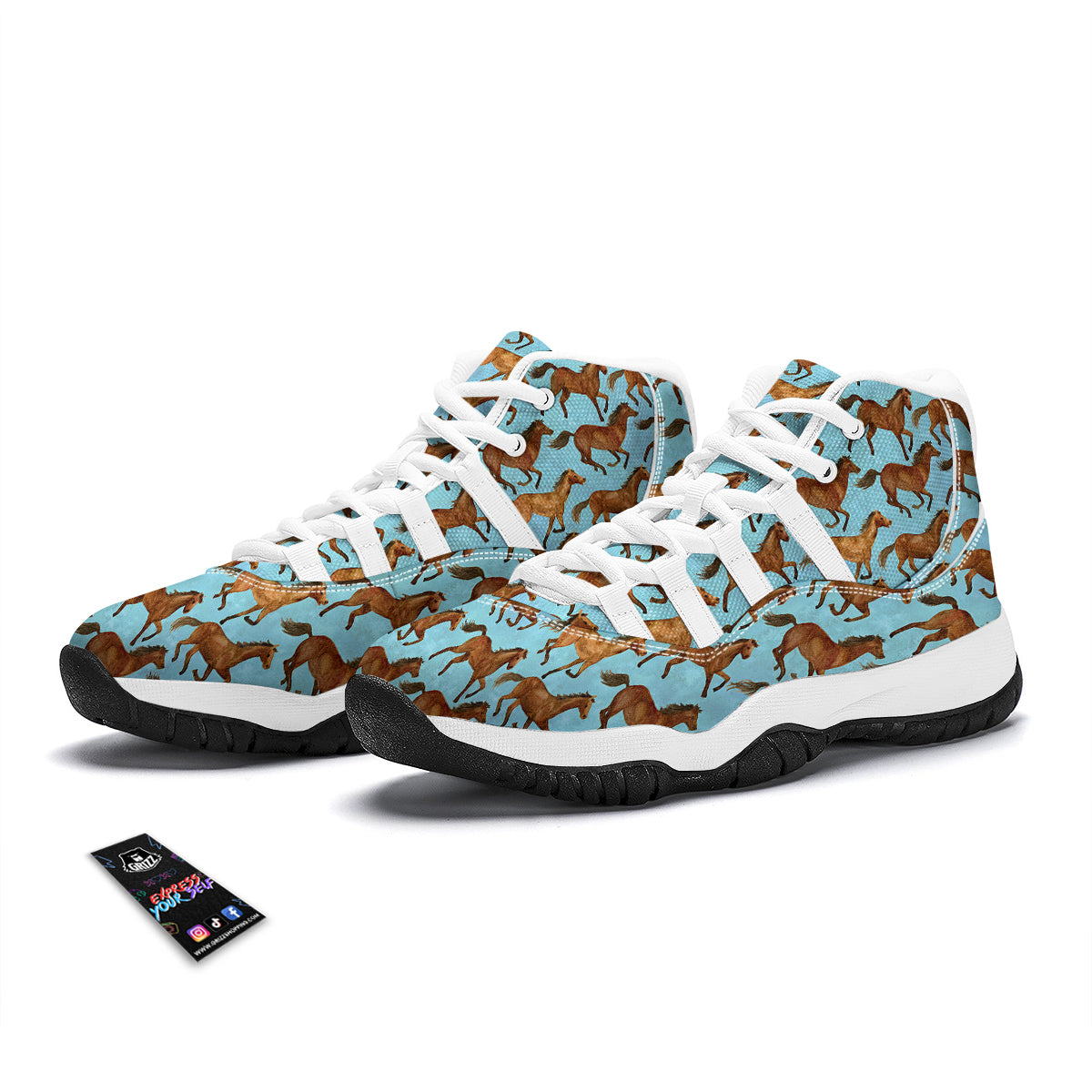 Horse Watercolor Print Pattern White Bball Shoes-grizzshop