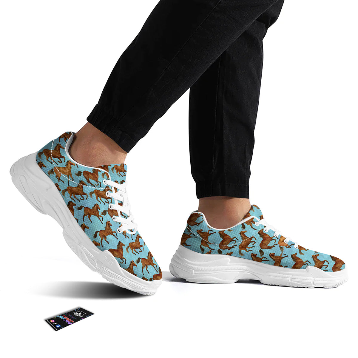 Horse Watercolor Print Pattern White Chunky Shoes-grizzshop
