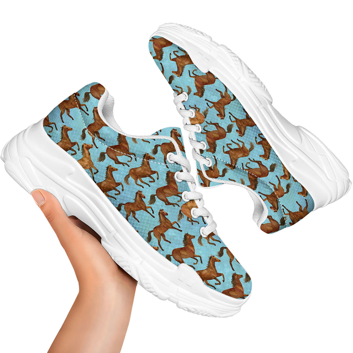 Horse Watercolor Print Pattern White Chunky Shoes-grizzshop