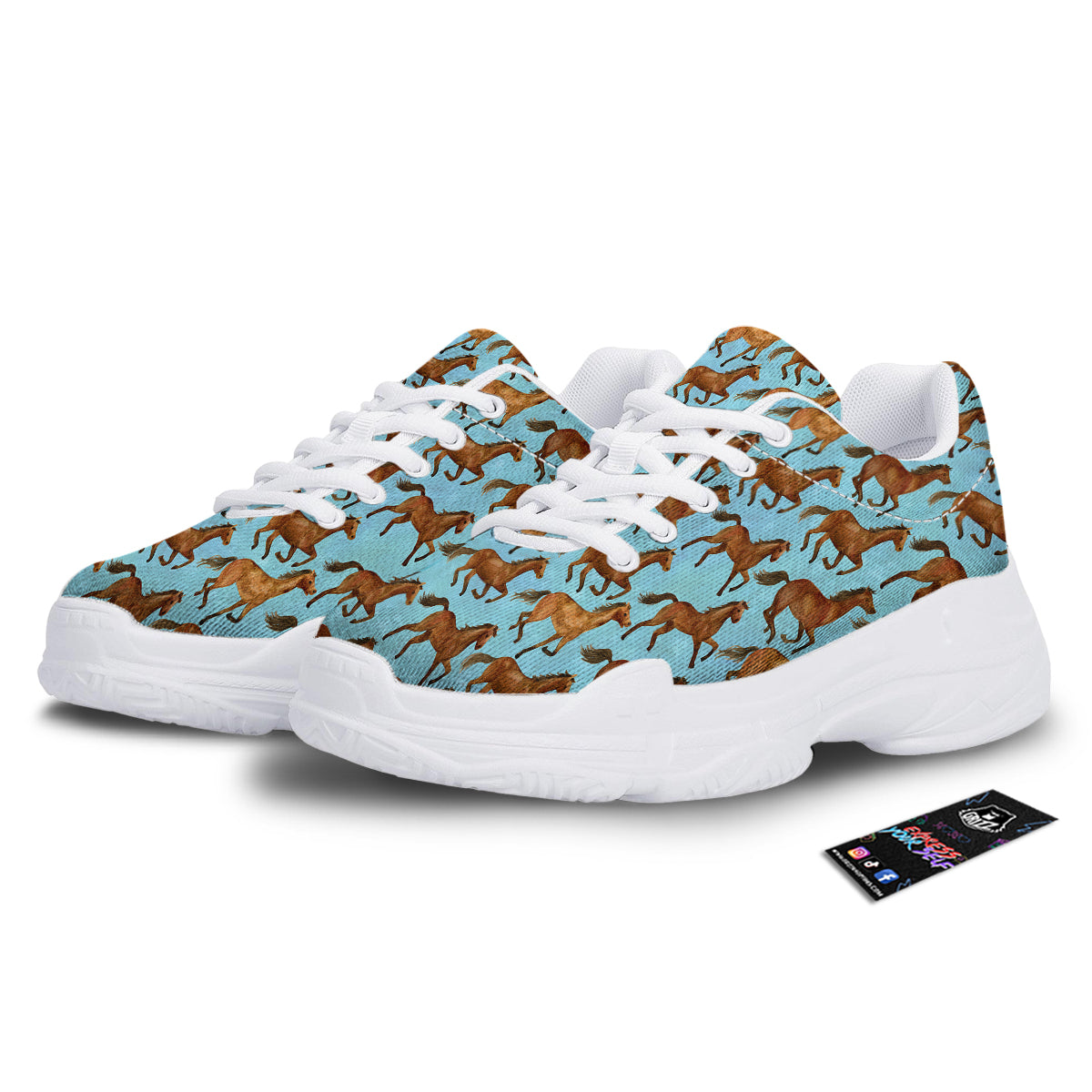 Horse Watercolor Print Pattern White Chunky Shoes-grizzshop