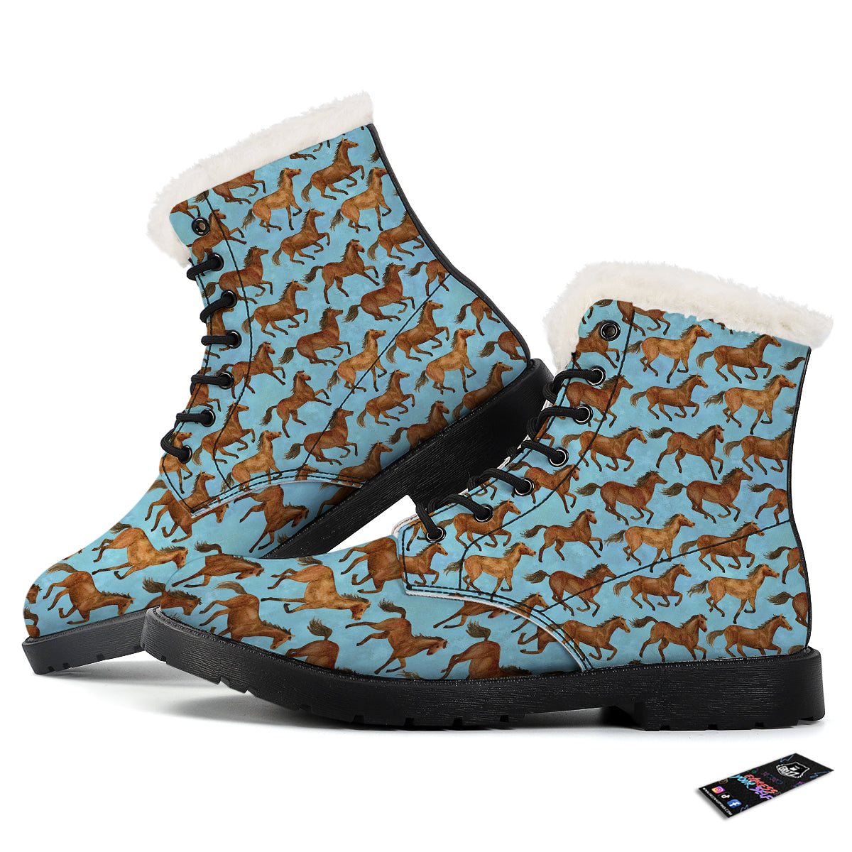 Horse Watercolor Print Pattern Winter Boots-grizzshop