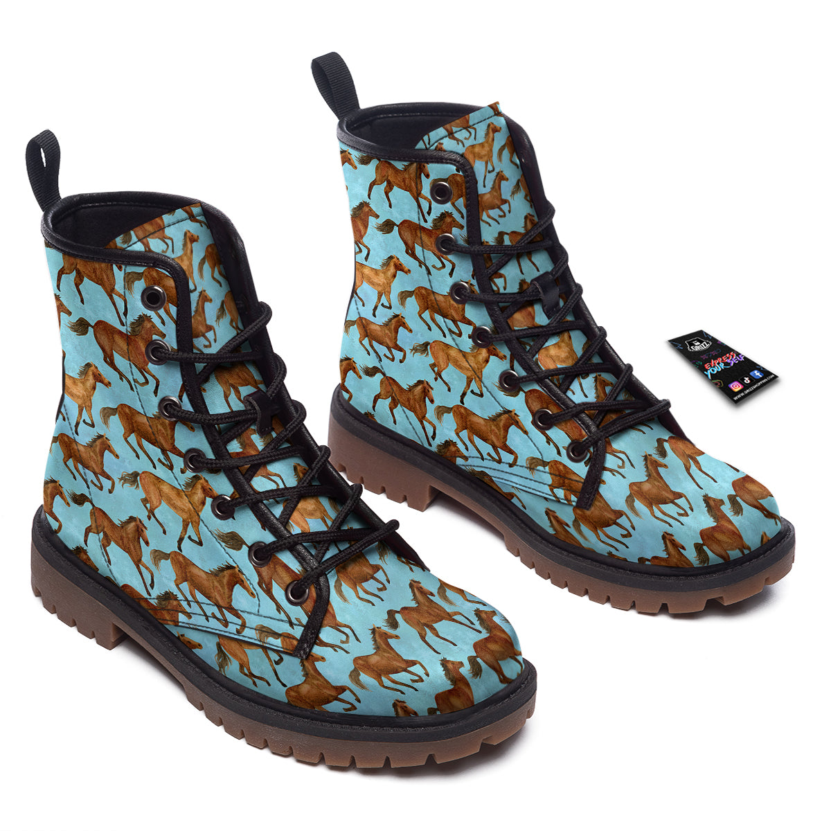Horse Watercolor Print Pattern Work Boots-grizzshop