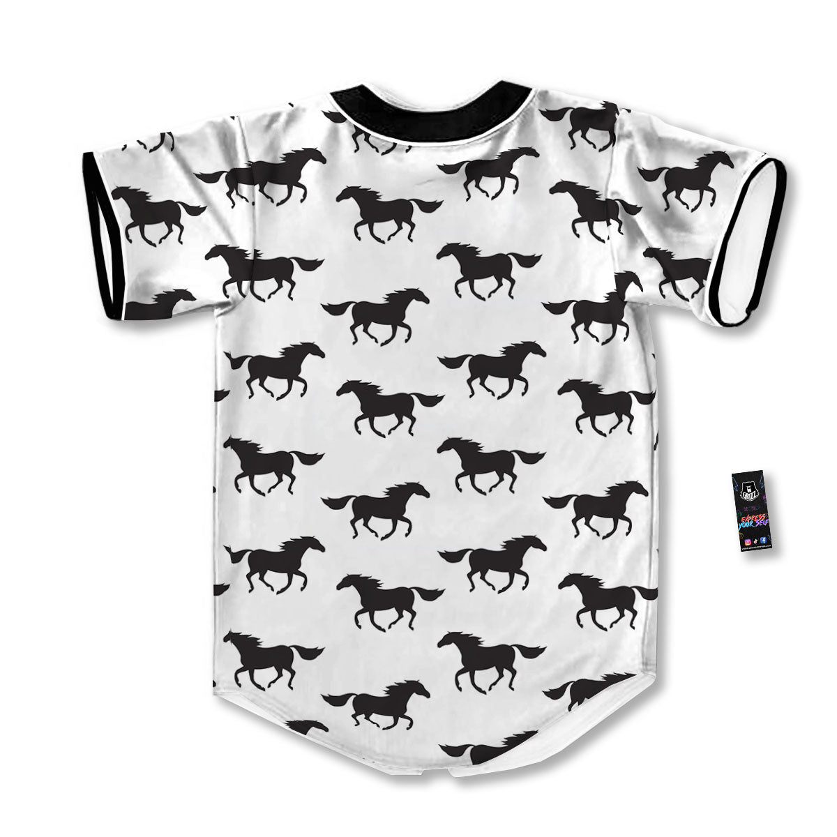 Horse White And Black Print Pattern Baseball Jersey-grizzshop