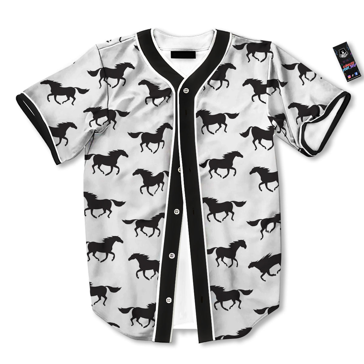 Horse White And Black Print Pattern Baseball Jersey-grizzshop