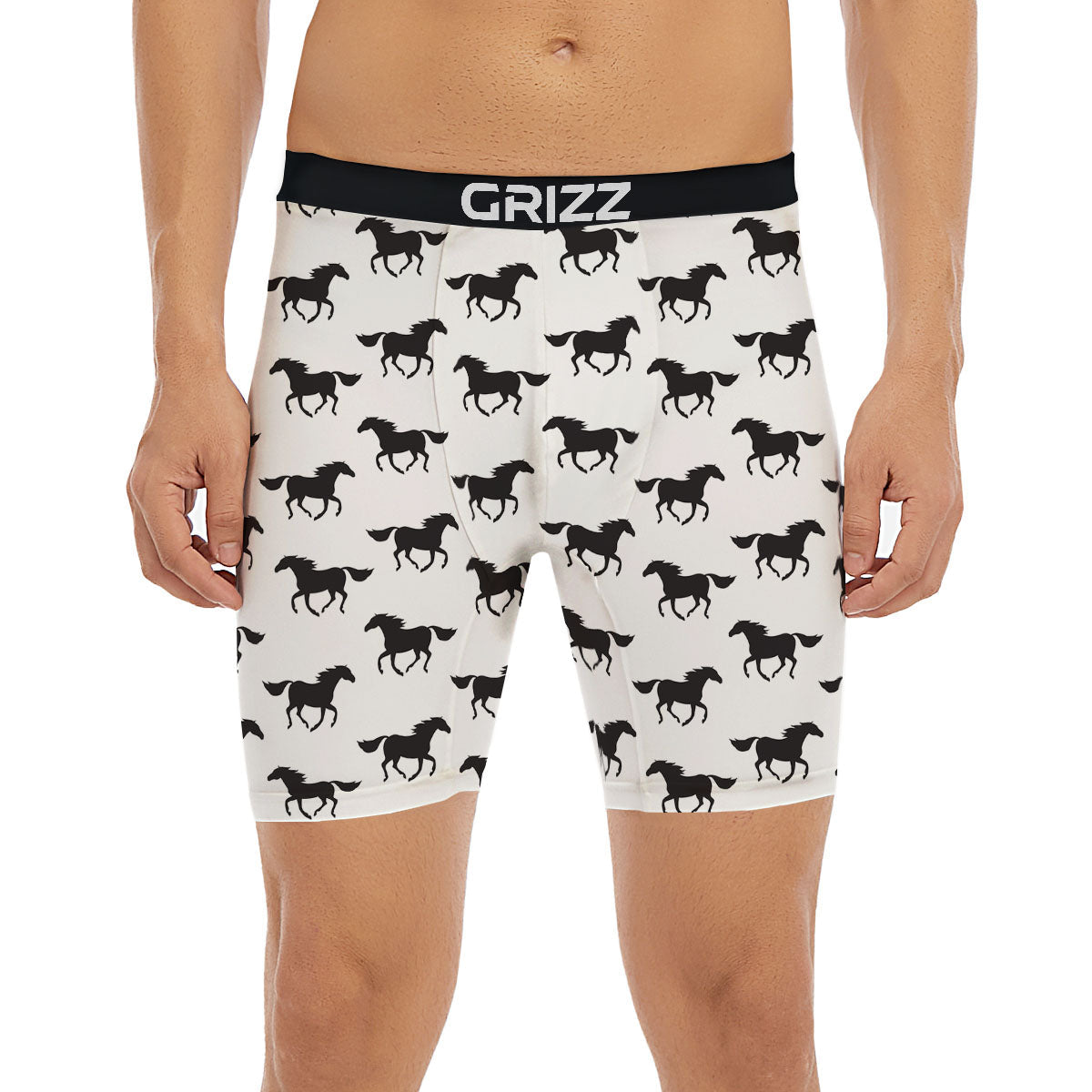 Horse White And Black Print Pattern Boxer Briefs-grizzshop