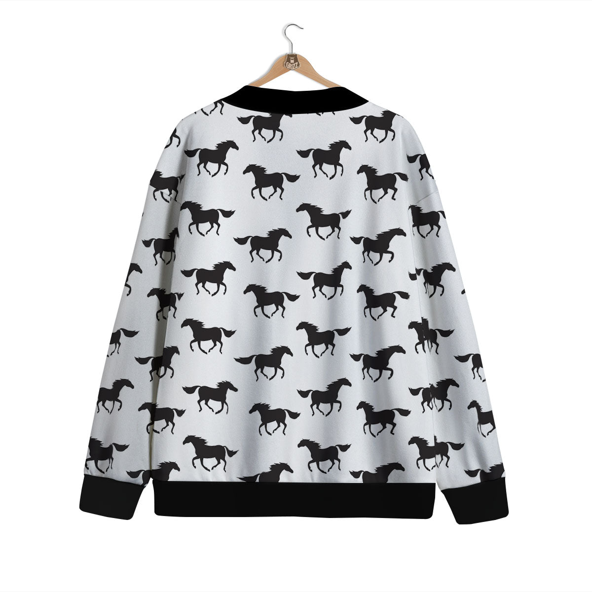 Horse White And Black Print Pattern Cardigan-grizzshop