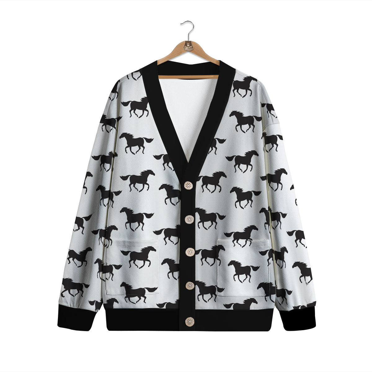Horse White And Black Print Pattern Cardigan-grizzshop