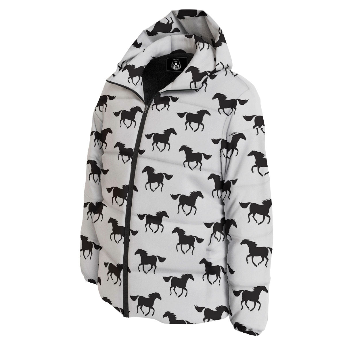 Horse White And Black Print Pattern Down Jacket-grizzshop