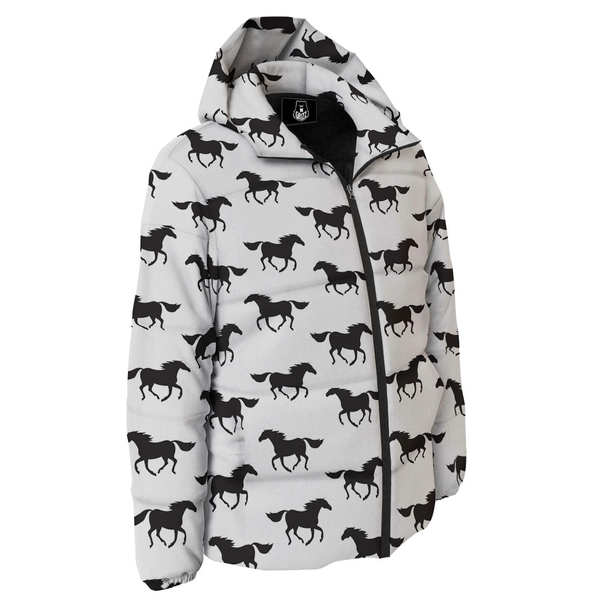 Horse White And Black Print Pattern Down Jacket-grizzshop