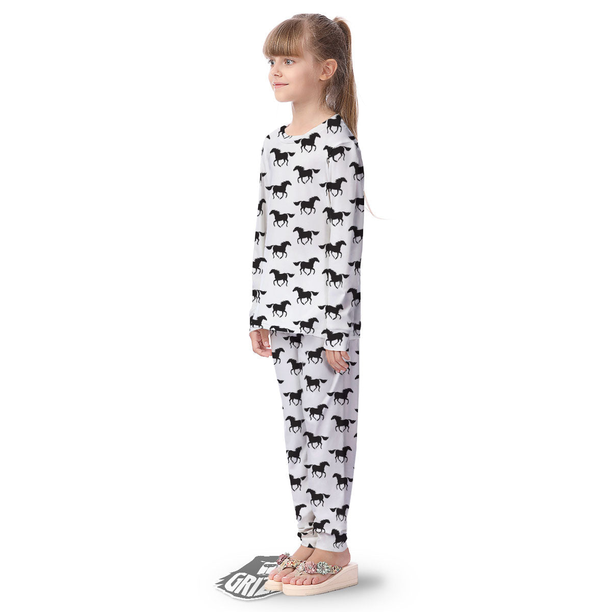 Horse White And Black Print Pattern Kid's Pajamas-grizzshop