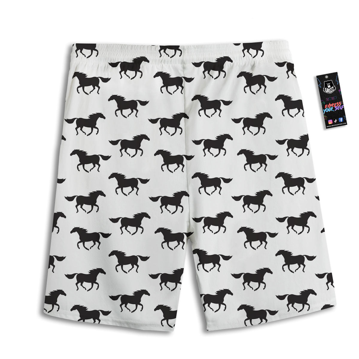 Horse White And Black Print Pattern Men's Athletic Shorts