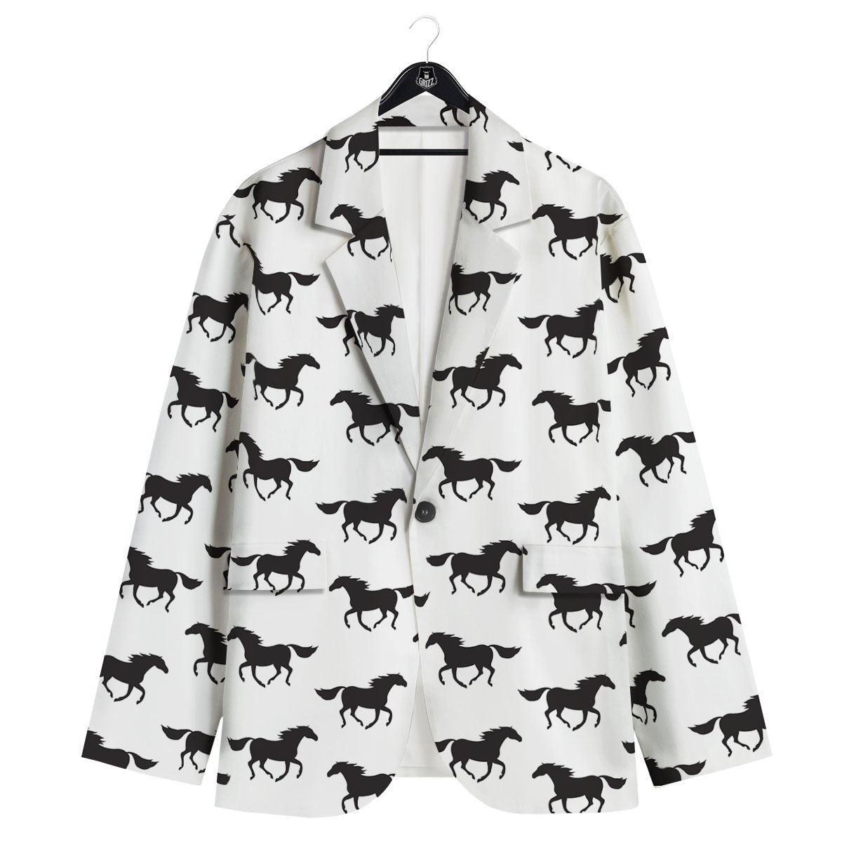 Horse White And Black Print Pattern Men's Sport Coat-grizzshop