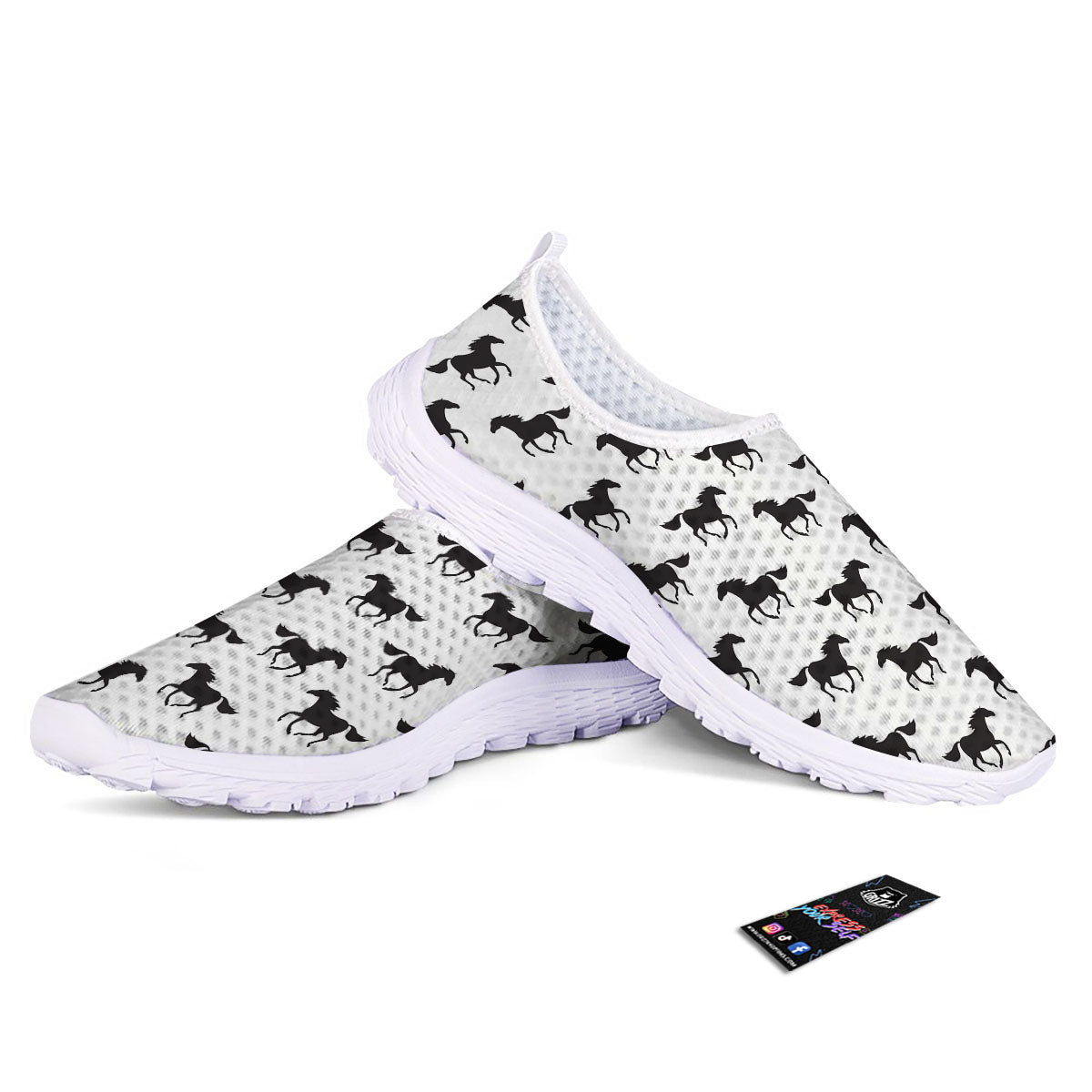 Horse White And Black Print Pattern Nurse Shoes-grizzshop